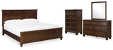 Danabrin King Panel Bed with Mirrored Dresser and Chest in Brown - PKG015185