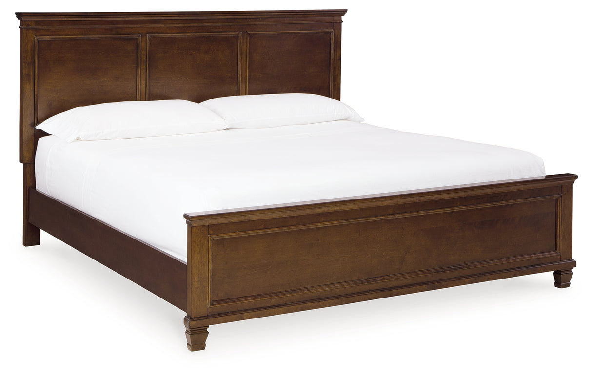 Danabrin King Panel Bed with Mirrored Dresser and Chest in Brown - PKG015185