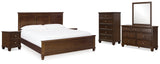 Danabrin King Panel Bed with Mirrored Dresser, Chest and 2 Nightstands in Brown - PKG015183