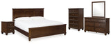 Danabrin King Panel Bed with Mirrored Dresser, Chest and Nightstand in Brown - PKG015186