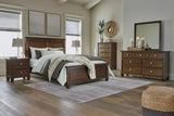 Danabrin Queen Panel Bed with Mirrored Dresser and 2 Nightstands in Brown - PKG015176