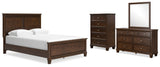 Danabrin Queen Panel Bed with Mirrored Dresser and Chest in Brown from Ashley - Luna Furniture