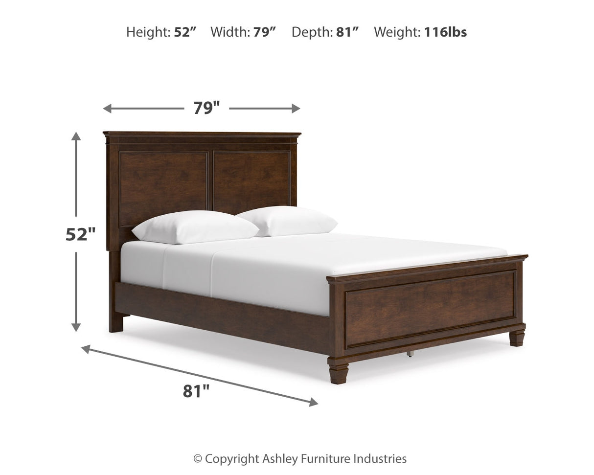 Danabrin Queen Panel Bed with Mirrored Dresser and Nightstand in Brown - PKG015178