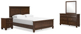 Danabrin Queen Panel Bed with Mirrored Dresser and Nightstand in Brown - PKG015178