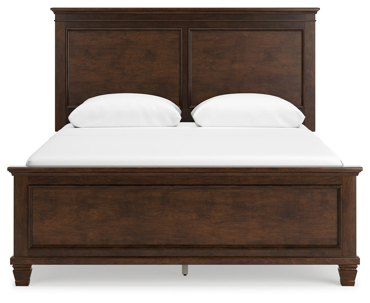 Danabrin Queen Panel Bed with Mirrored Dresser and Nightstand in Brown - PKG015178