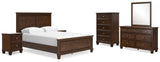 Danabrin Queen Panel Bed with Mirrored Dresser, Chest and 2 Nightstands in Brown from Ashley - Luna Furniture