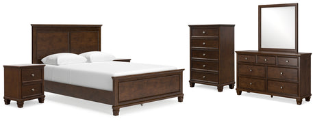 Danabrin Queen Panel Bed with Mirrored Dresser, Chest and 2 Nightstands in Brown from Ashley - Luna Furniture