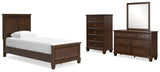 Danabrin Twin Panel Bed with Mirrored Dresser and Chest in Brown from Ashley - Luna Furniture