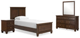 Danabrin Twin Panel Bed with Mirrored Dresser and Nightstand in Brown from Ashley - Luna Furniture