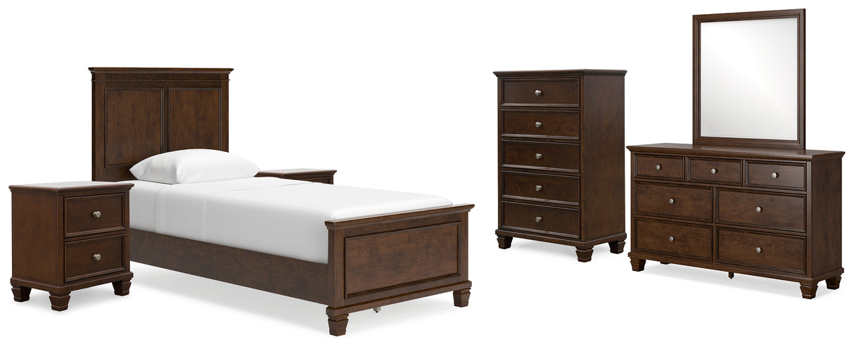 Danabrin Twin Panel Bed with Mirrored Dresser, Chest and 2 Nightstands in Brown from Ashley - Luna Furniture