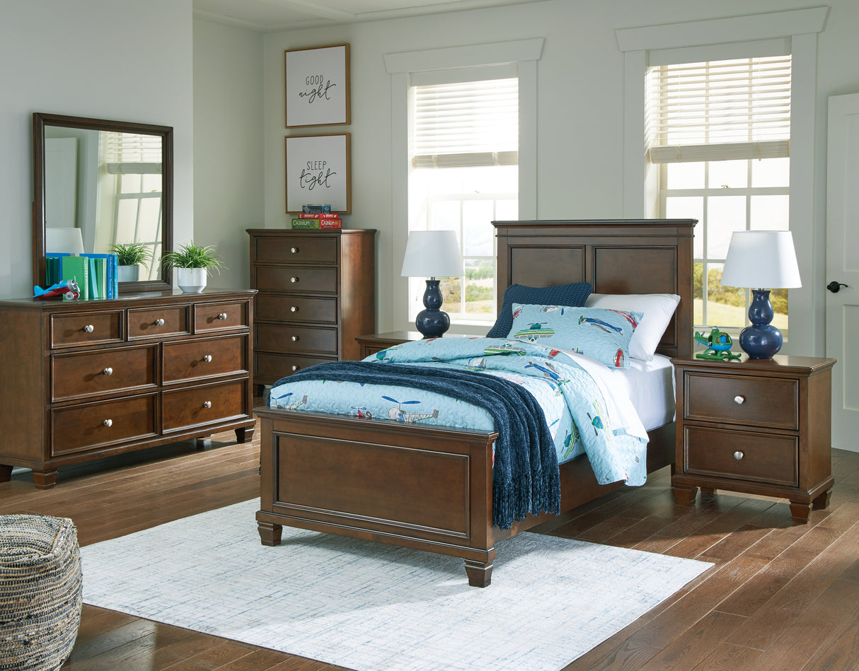 Danabrin Twin Panel Bed with Mirrored Dresser, Chest and 2 Nightstands in Brown from Ashley - Luna Furniture