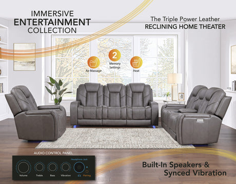 Daniel 3-Piece Triple Power Leather Reclining Home Theater Set from Steve Silver - Luna Furniture