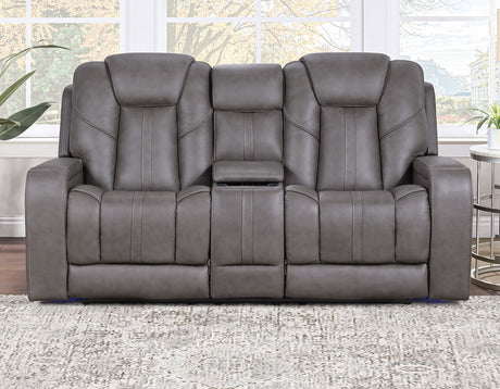 Daniel Triple Power Home Theater Leather Reclining Console Loveseat, Built-in Speakers, Heat and Massage from Steve Silver - Luna Furniture