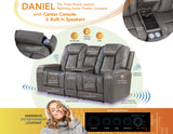 Daniel Triple Power Home Theater Leather Reclining Console Loveseat, Built-in Speakers, Heat and Massage from Steve Silver - Luna Furniture