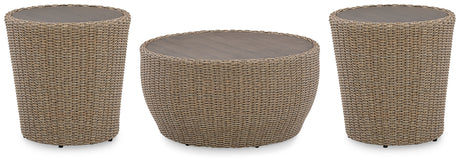 Danson Outdoor Coffee Table with 2 End Tables in Beige - PKG014899