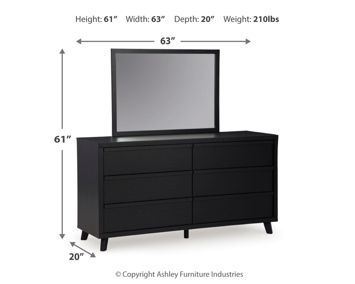 Danziar King Panel Bed with Mirrored Dresser and 2 Nightstands in Black - PKG015884