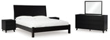 Danziar King Panel Bed with Mirrored Dresser and 2 Nightstands in Black - PKG015884