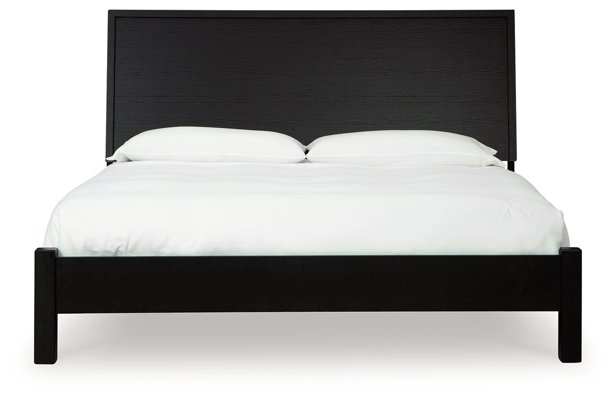 Danziar King Panel Bed with Mirrored Dresser and 2 Nightstands in Black - PKG015884