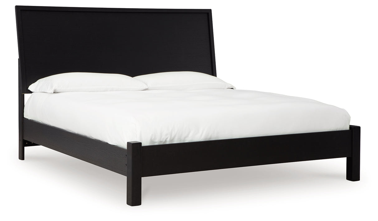 Danziar King Panel Bed with Mirrored Dresser and 2 Nightstands in Black - PKG015884