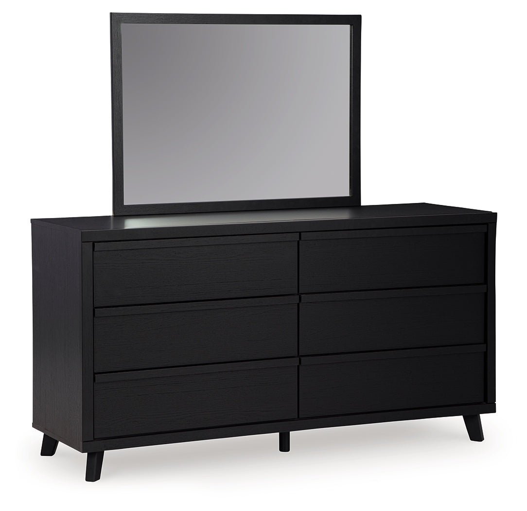 Danziar King Panel Bed with Mirrored Dresser and 2 Nightstands in Black from Ashley - Luna Furniture