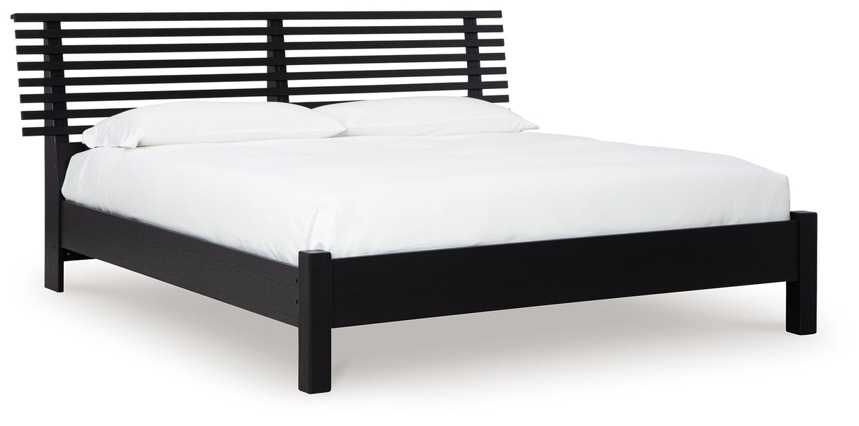 Danziar King Panel Bed with Mirrored Dresser and 2 Nightstands in Black from Ashley - Luna Furniture