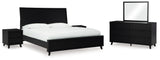 Danziar King Panel Bed with Mirrored Dresser and 2 Nightstands in Black - PKG015914