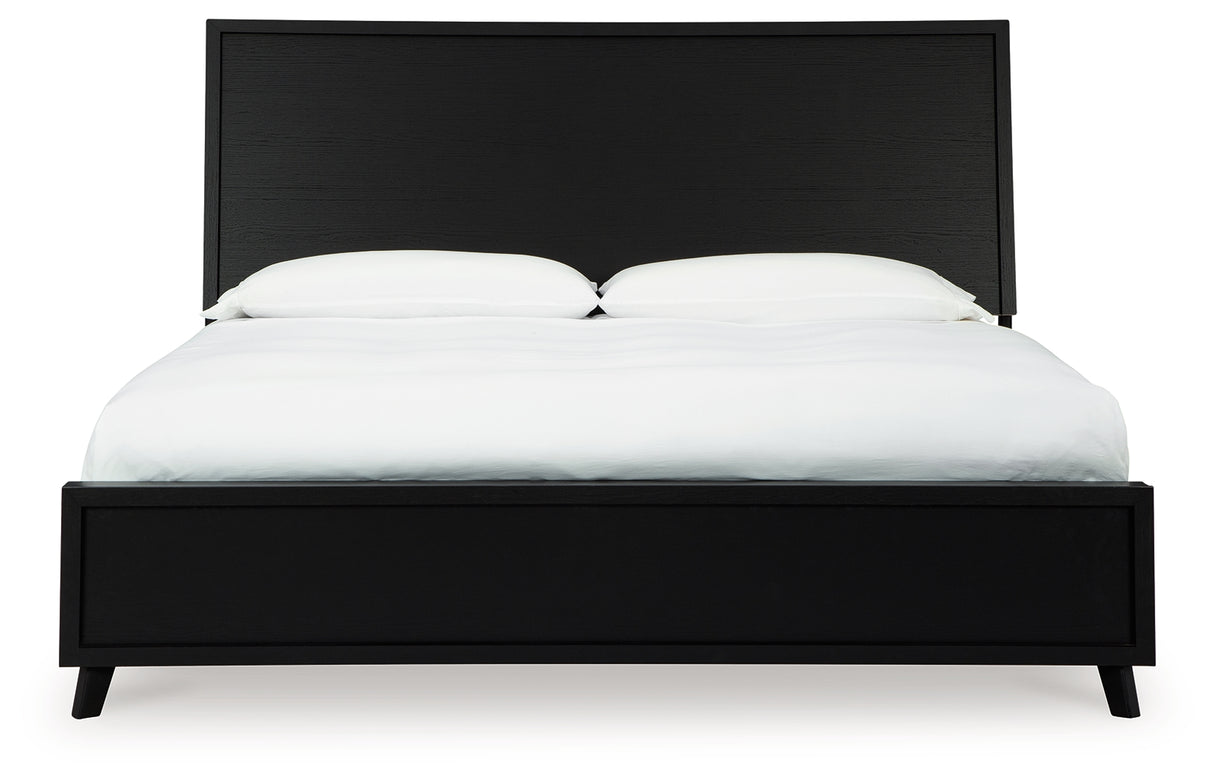 Danziar King Panel Bed with Mirrored Dresser and 2 Nightstands in Black from Ashley - Luna Furniture