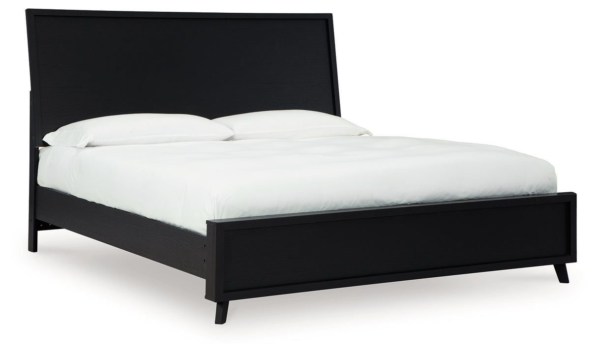 Danziar King Panel Bed with Mirrored Dresser and 2 Nightstands in Black - PKG015914