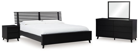 Danziar King Panel Bed with Mirrored Dresser and 2 Nightstands in Black from Ashley - Luna Furniture