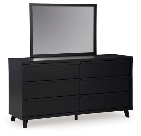 Danziar King Panel Bed with Mirrored Dresser and Chest in Black - PKG015887