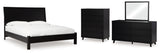 Danziar King Panel Bed with Mirrored Dresser and Chest in Black - PKG015887