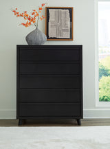 Danziar King Panel Bed with Mirrored Dresser and Chest in Black from Ashley - Luna Furniture