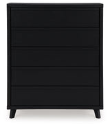 Danziar King Panel Bed with Mirrored Dresser and Chest in Black from Ashley - Luna Furniture