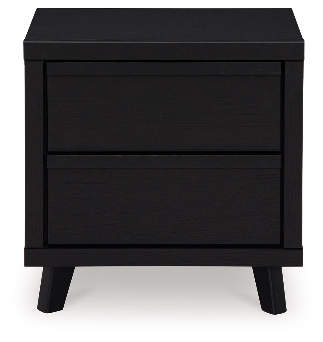 Danziar King Panel Bed with Mirrored Dresser and Nightstand in Black from Ashley - Luna Furniture