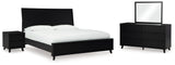 Danziar King Panel Bed with Mirrored Dresser and Nightstand in Black - PKG015916