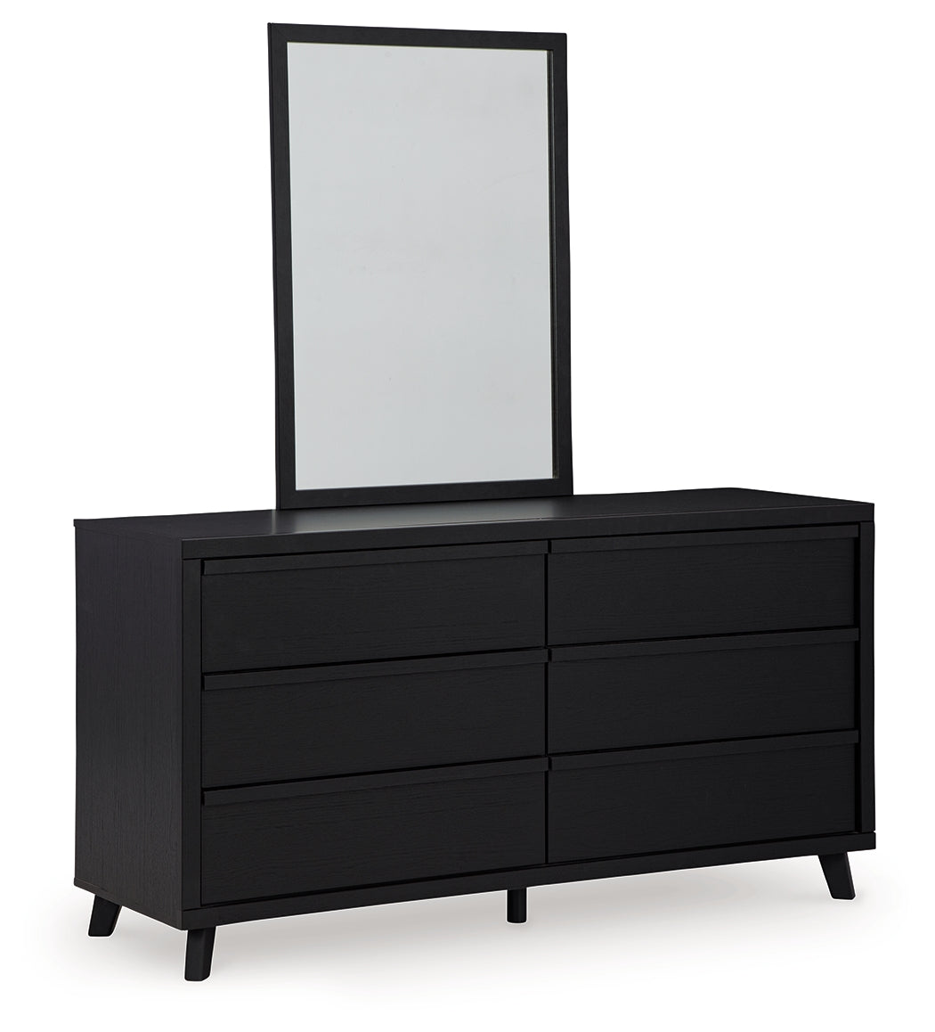 Danziar King Panel Bed with Mirrored Dresser in Black from Ashley - Luna Furniture