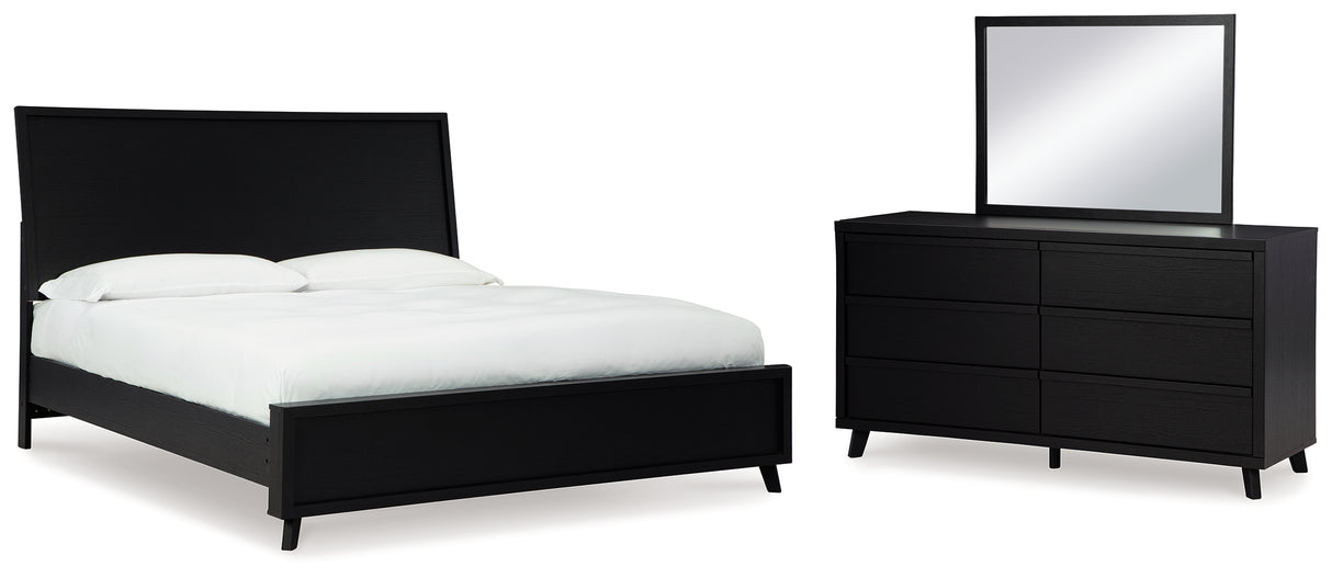 Danziar King Panel Bed with Mirrored Dresser in Black - PKG015913