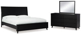 Danziar King Panel Bed with Mirrored Dresser in Black from Ashley - Luna Furniture