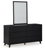 Danziar King Panel Bed with Mirrored Dresser in Black - PKG015913