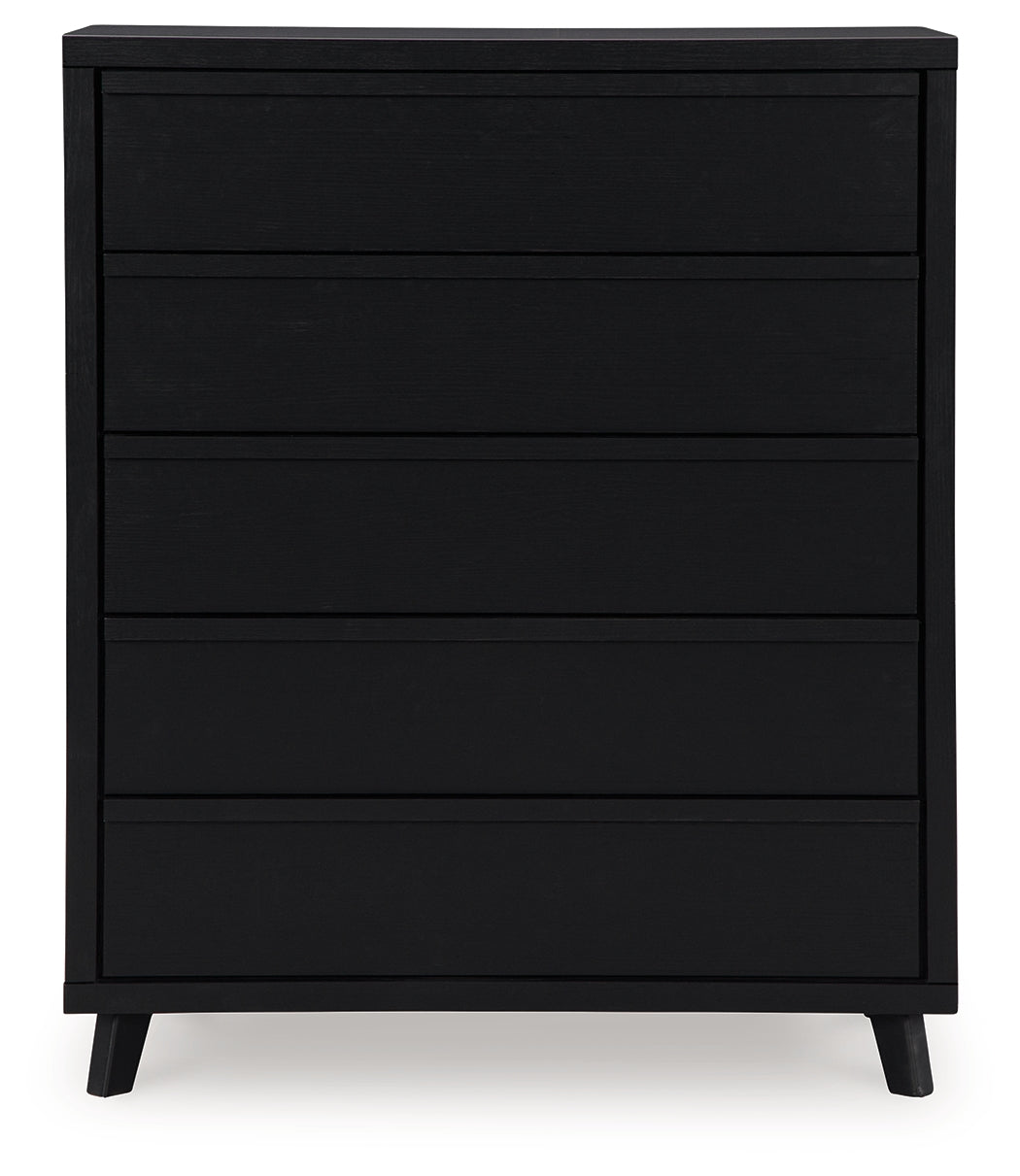 Danziar King Panel Headboard with Mirrored Dresser and Chest in Black from Ashley - Luna Furniture