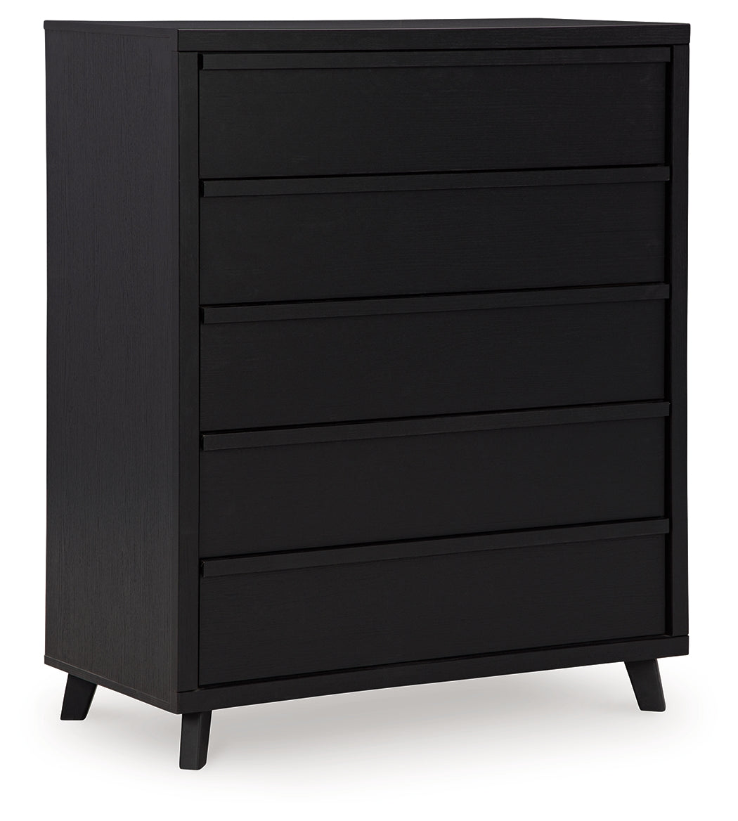 Danziar King Panel Headboard with Mirrored Dresser and Chest in Black from Ashley - Luna Furniture