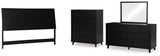 Danziar King Panel Headboard with Mirrored Dresser and Chest in Black - PKG016025