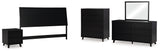 Danziar King Panel Headboard with Mirrored Dresser, Chest and Nightstand in Black from Ashley - Luna Furniture