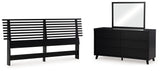 Danziar King Panel Headboard with Mirrored Dresser in Black from Ashley - Luna Furniture