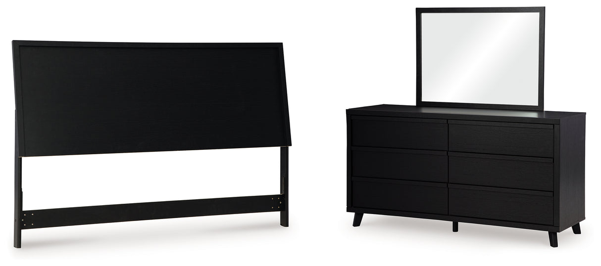 Danziar King Panel Headboard with Mirrored Dresser in Black from Ashley - Luna Furniture