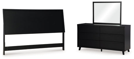 Danziar King Panel Headboard with Mirrored Dresser in Black from Ashley - Luna Furniture