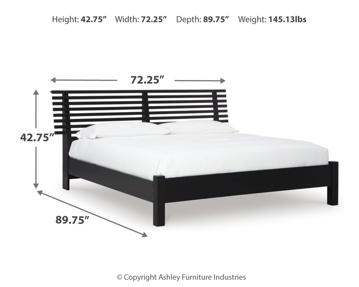 Danziar Queen Panel Bed with Mirrored Dresser and 2 Nightstands in Black from Ashley - Luna Furniture