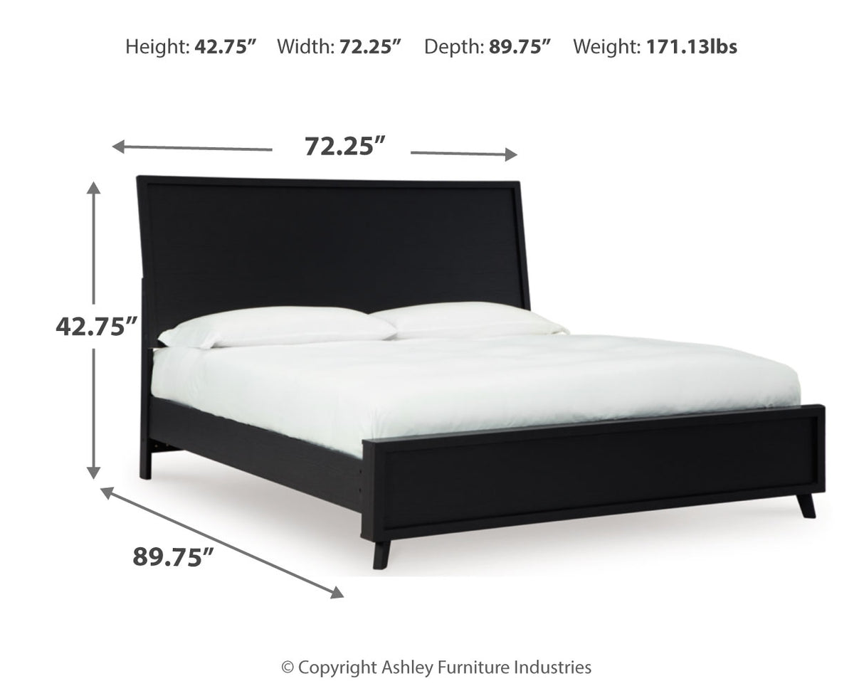 Danziar Queen Panel Bed with Mirrored Dresser and 2 Nightstands in Black from Ashley - Luna Furniture