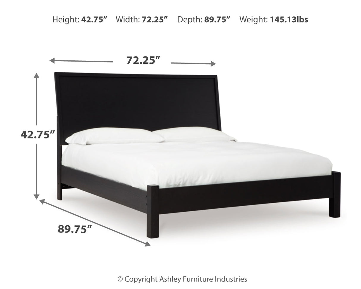 Danziar Queen Panel Bed with Mirrored Dresser and Chest in Black from Ashley - Luna Furniture