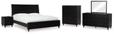 Danziar Queen Panel Bed with Mirrored Dresser, Chest and Nightstand in Black - PKG015894